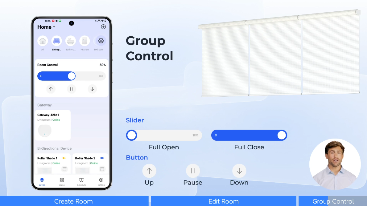 Group control function in Blindzoom App