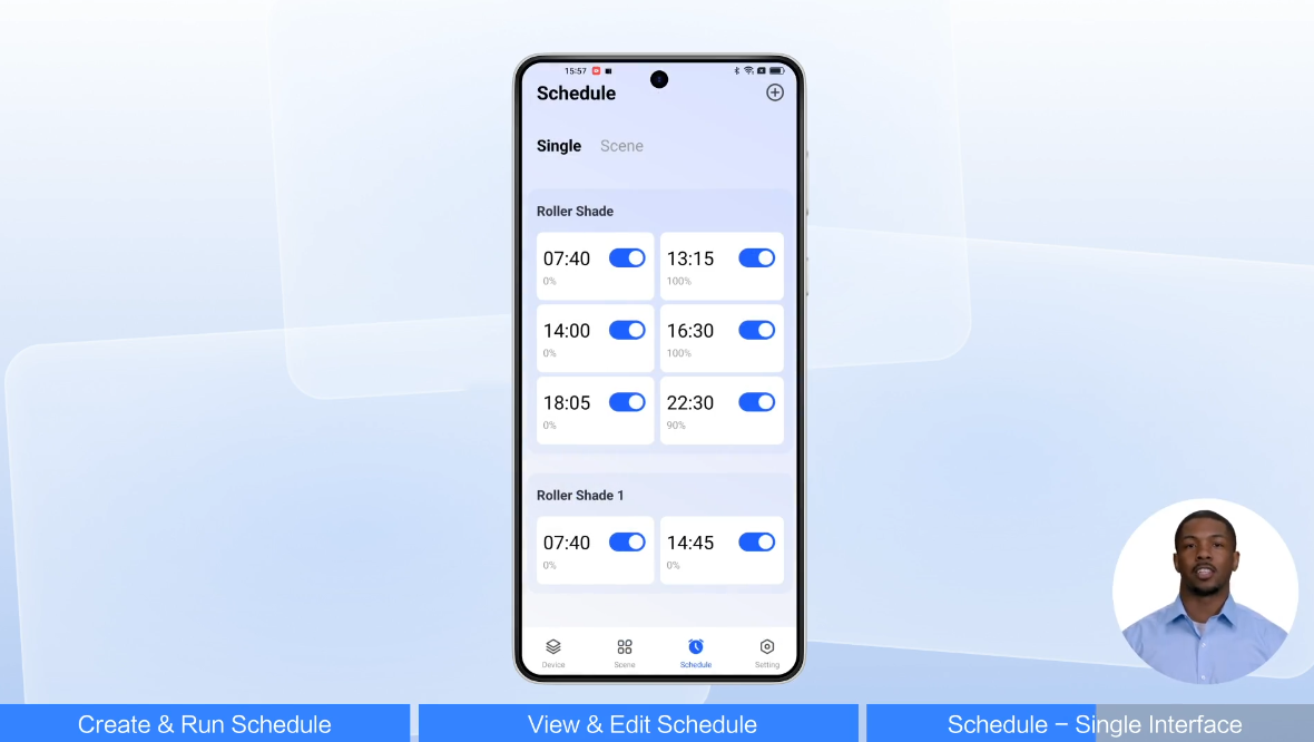 How to set schedule function for single window in Blindzoom App